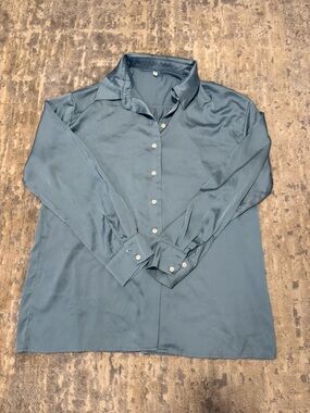 T.J.Maxx Teal Satin Button-Front Blouse